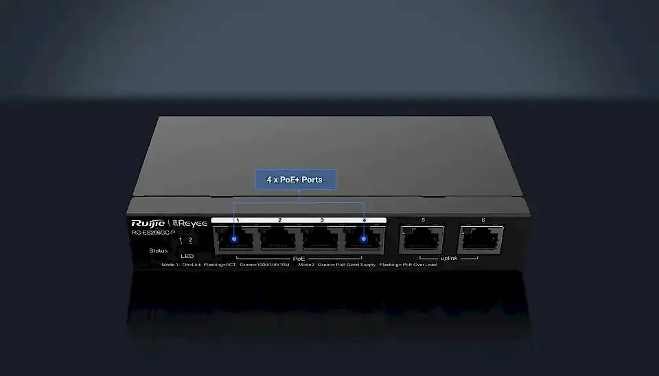Ruijie Reyee RG-ES206GC-P 6 Portlu 4 Port Poe(54w)Gigabit Yönetilebilir Switch