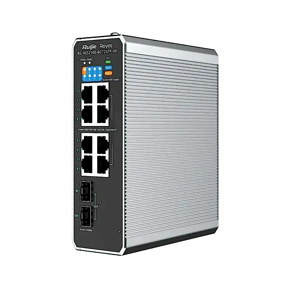 Ruijie Reyee RG-NIS2100-8GT2SFP-HP 8 Port Gigabit PoE + 2 Port SFP Endüstriyel Yönetilebilir Switch