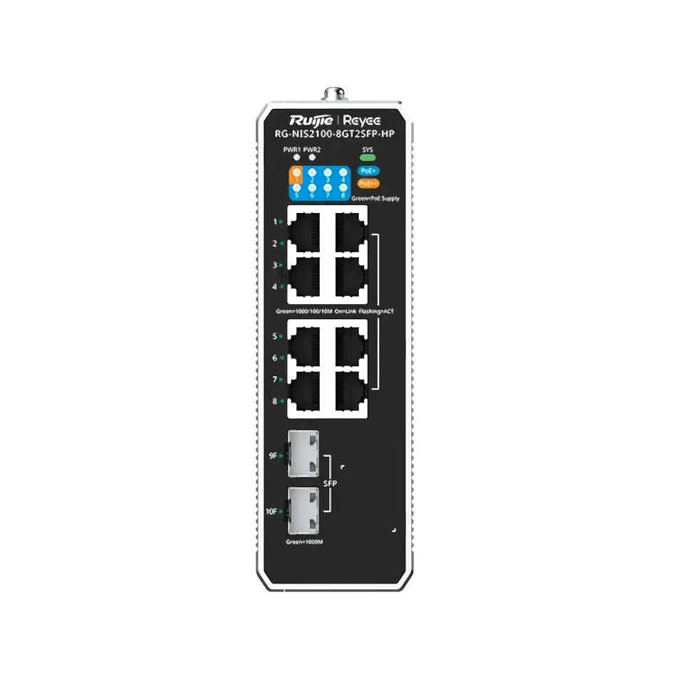 Ruijie Reyee RG-NIS2100-8GT2SFP-HP 8 Port Gigabit PoE + 2 Port SFP Endüstriyel Yönetilebilir Switch