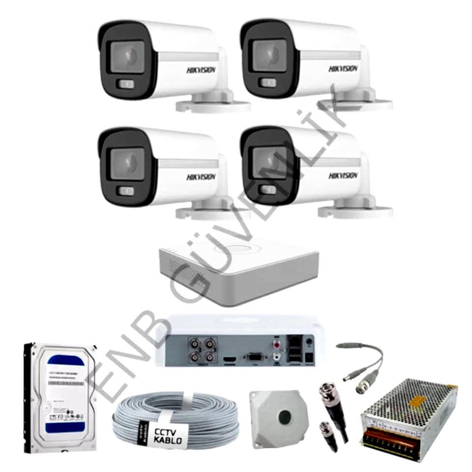 Hikvision 4 Kameralı Sesli Color Dış Ortam Güvenlik Kamera Seti