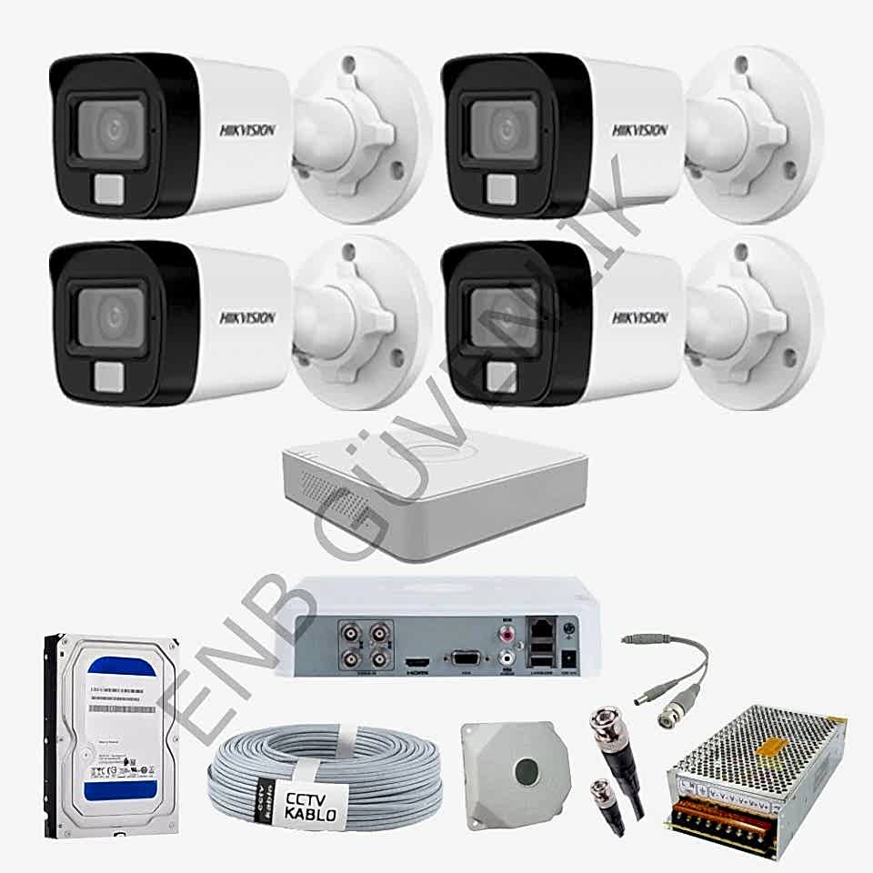 Hikvision 4 Kameralı Smart Hybrid Color Dış Ortam Güvenlik Kamera Seti