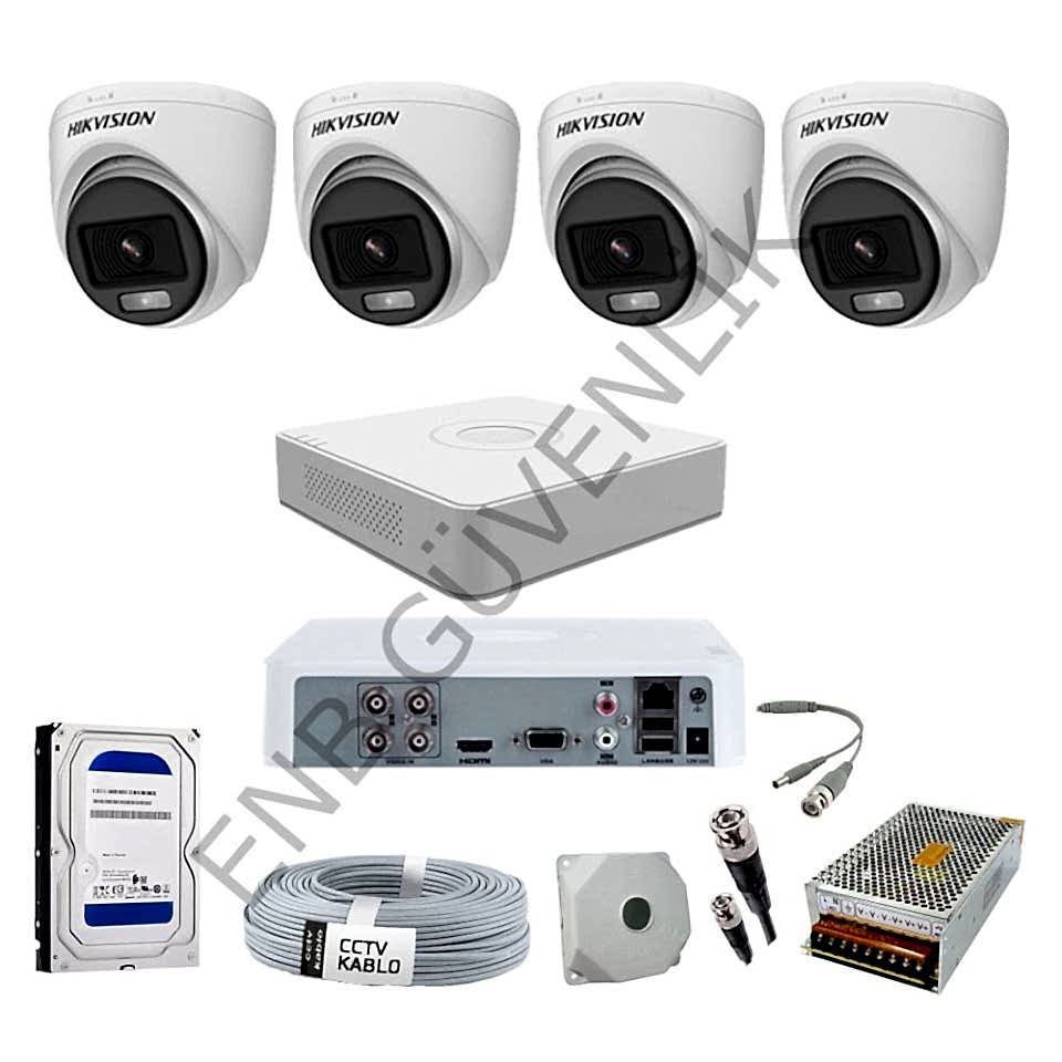 Hikvision 4 Kameralı Sesli Color İç Ortam Güvenlik Kamera Seti