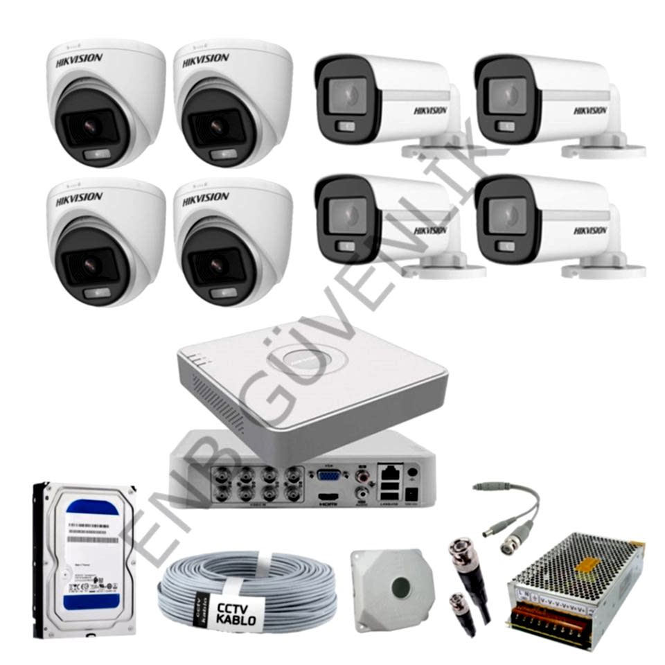 Hikvision 8 Kameralı Color İç - Dış Ortam Güvenlik Kamera Seti