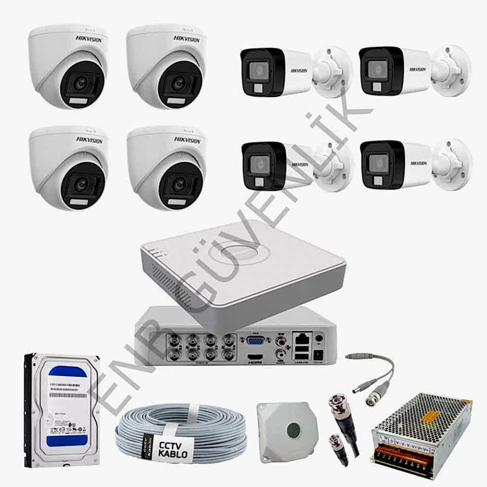 Hikvision 8 Kameralı Smart Hybrid Color İÇ - Dış Ortam Güvenlik Kamera Seti