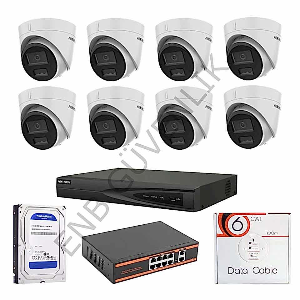 HİKVİSİON 8 KAMERALI 2 MP SMART HYBRİT COLOR MİKROFONLU İÇ MEKAN İP KAMERA SETİ